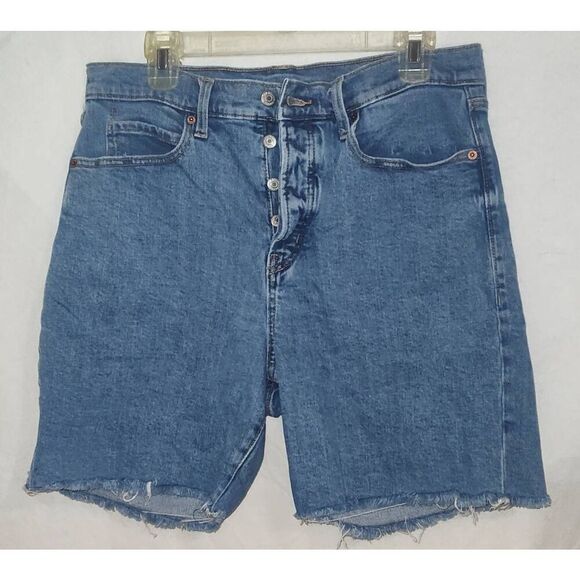 Old Navy Extra High-Waisted Button-Fly Sky-Hi Straight Cut-Off Jean Short 12 Mod - Picture 1 of 8